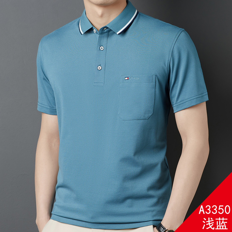 OE757: Áo thun nam cao cấp tay ngắn mùa hè cho bố trung niên cổ trắng có túi áo thun POLO cotton mercerized