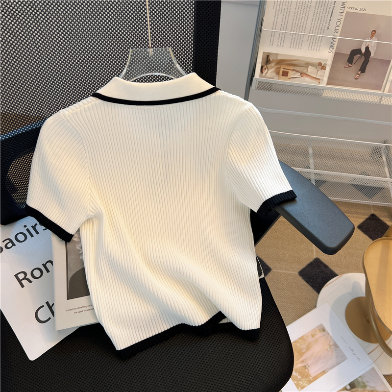 OD727: Áo len cổ polo cho nữ mùa hè Áo ngắn phong cách Hàn