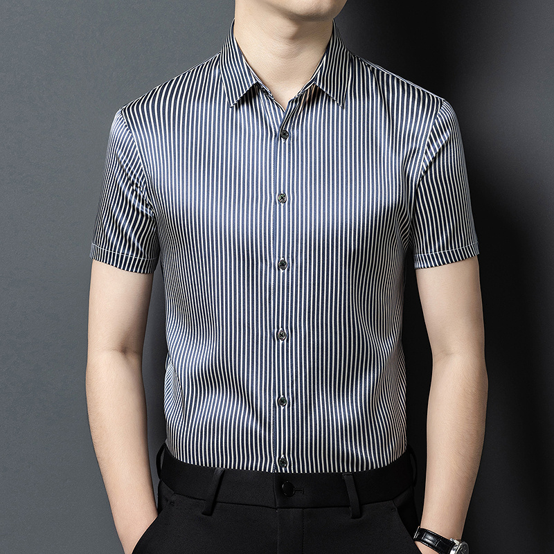 OE804: Áo sơ mi lụa tơ tằm cao cấp tay ngắn cho nam