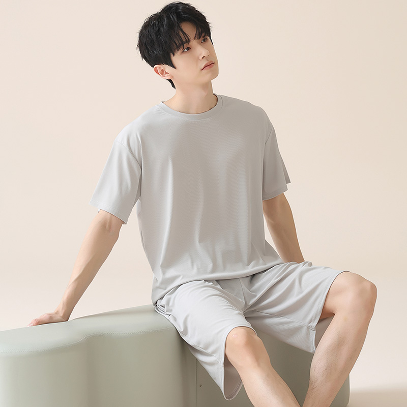 OE488: Bộ đồ ngủ nam SPNN mùa hè thanh niên trung niên modal cotton quần short tay ngắn lụa băng