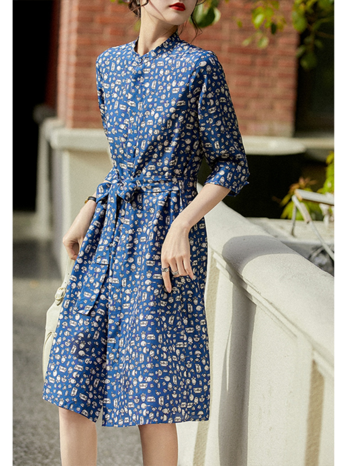 OD210: đầm họa tiết xanh dáng dài