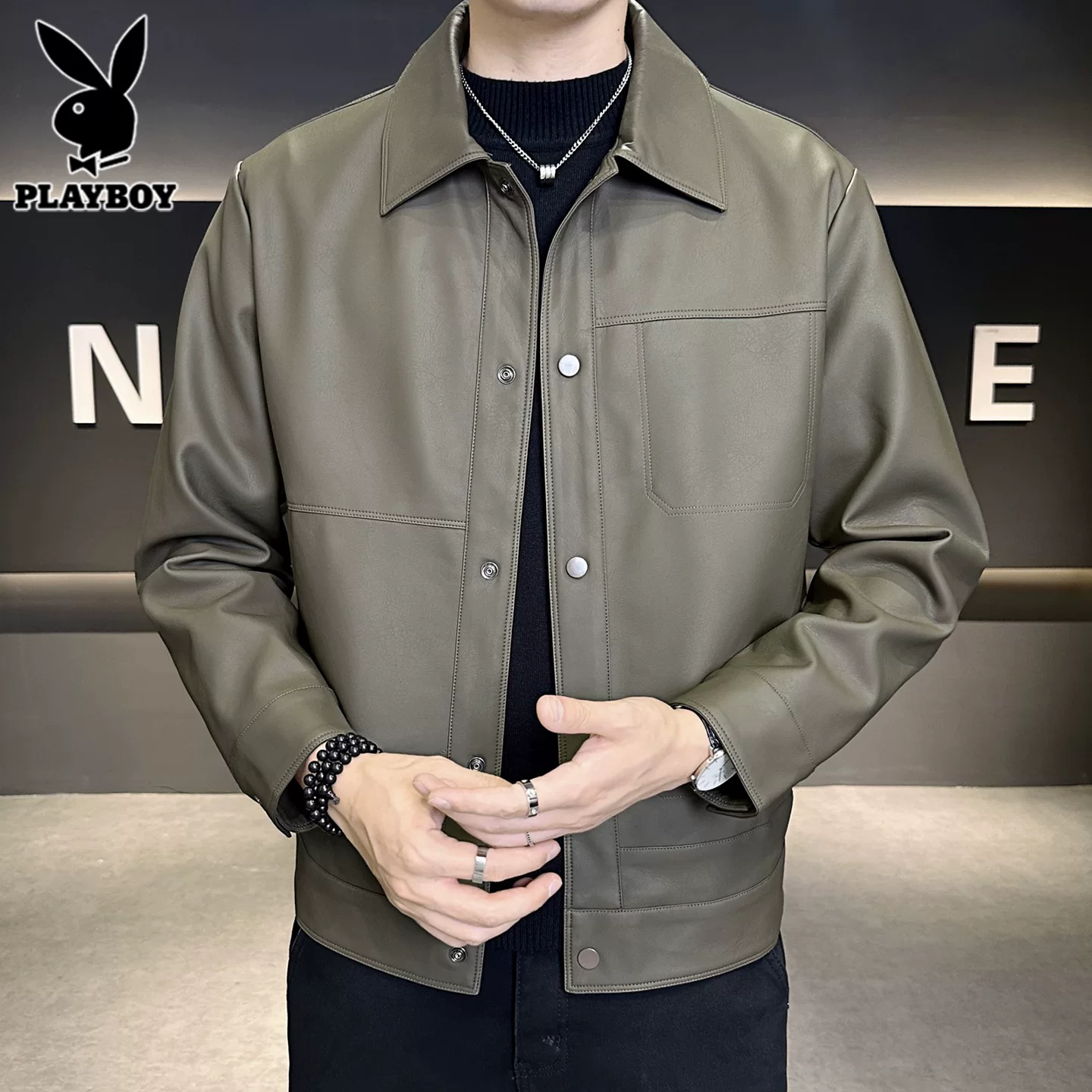OH114: Áo khoác da nam cao cấp Playboy phong cách thường ngày
