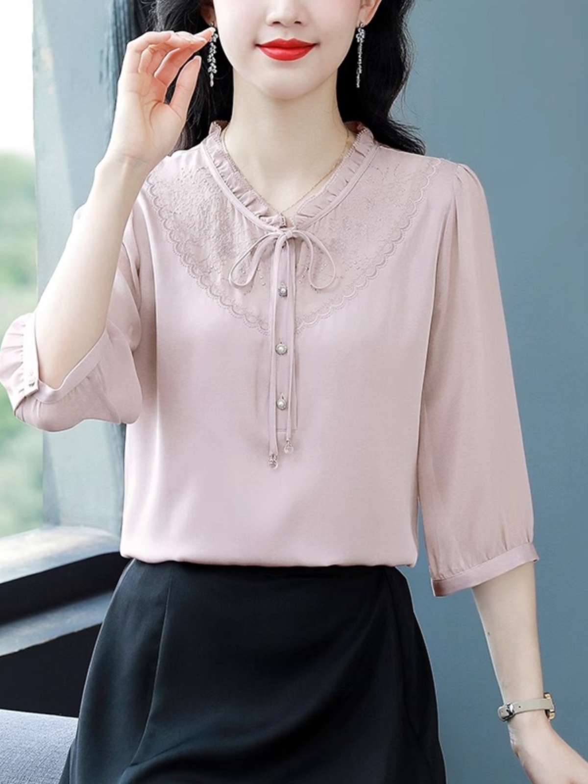 OD495: Áo sơ mi nữ lụa ngắn tay mùa hè sang trọng