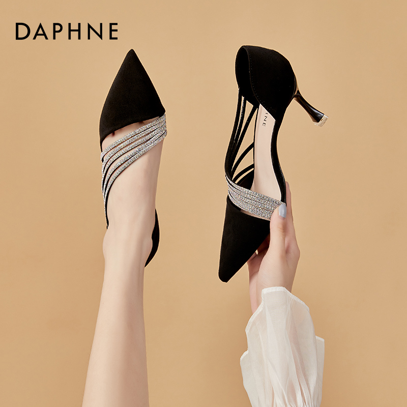 OE358: Giày cao gót Daphne màu đen nữ mới mùa hè 7cm không mỏi mũi nhọn