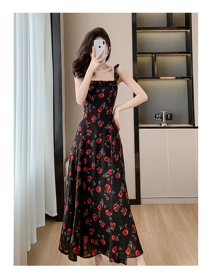 OD682: váy voan in hoa hồng thanh lịch Pháp váy dài