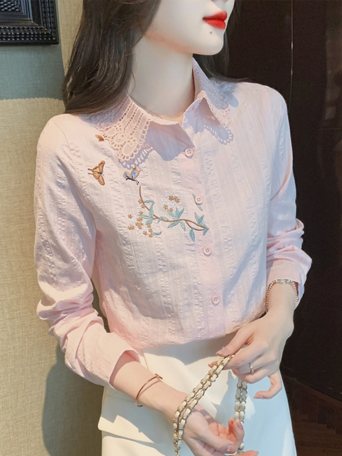 OD094: áo sơ mi nữ phối ren