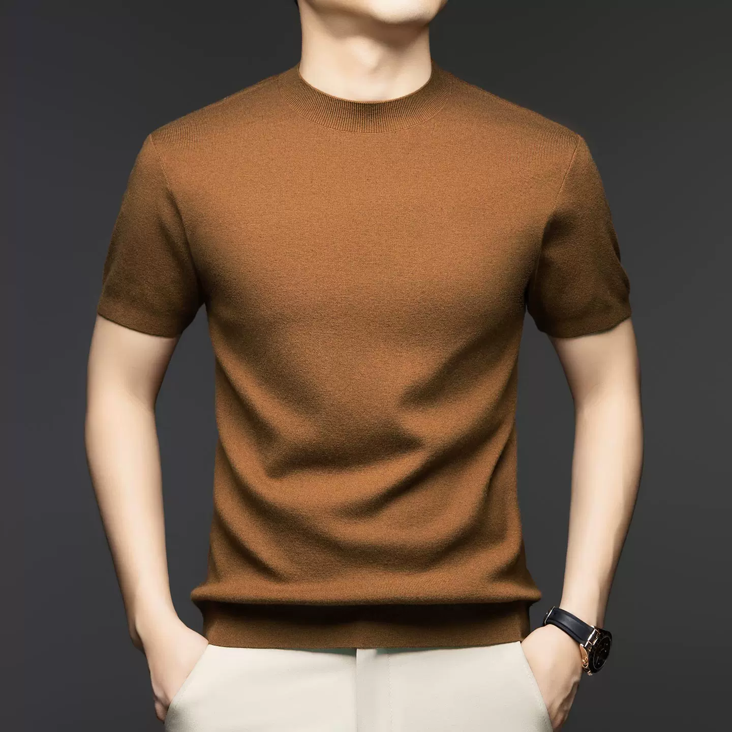 OH008: Áo thun ngắn tay không đường may len ​​dành cho nam