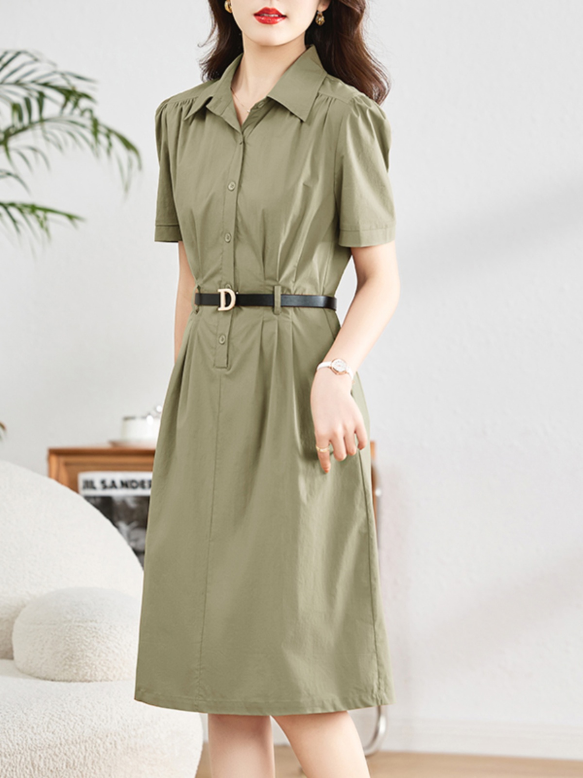 OD558: Đầm sơ mi cotton ngắn tay trang trọng