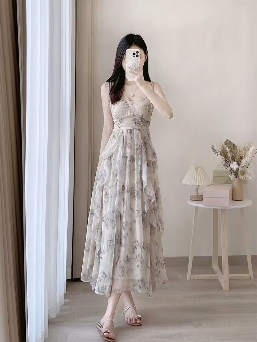 OD679: Váy voan hoa kiểu Pháp mùa hè cao cấp