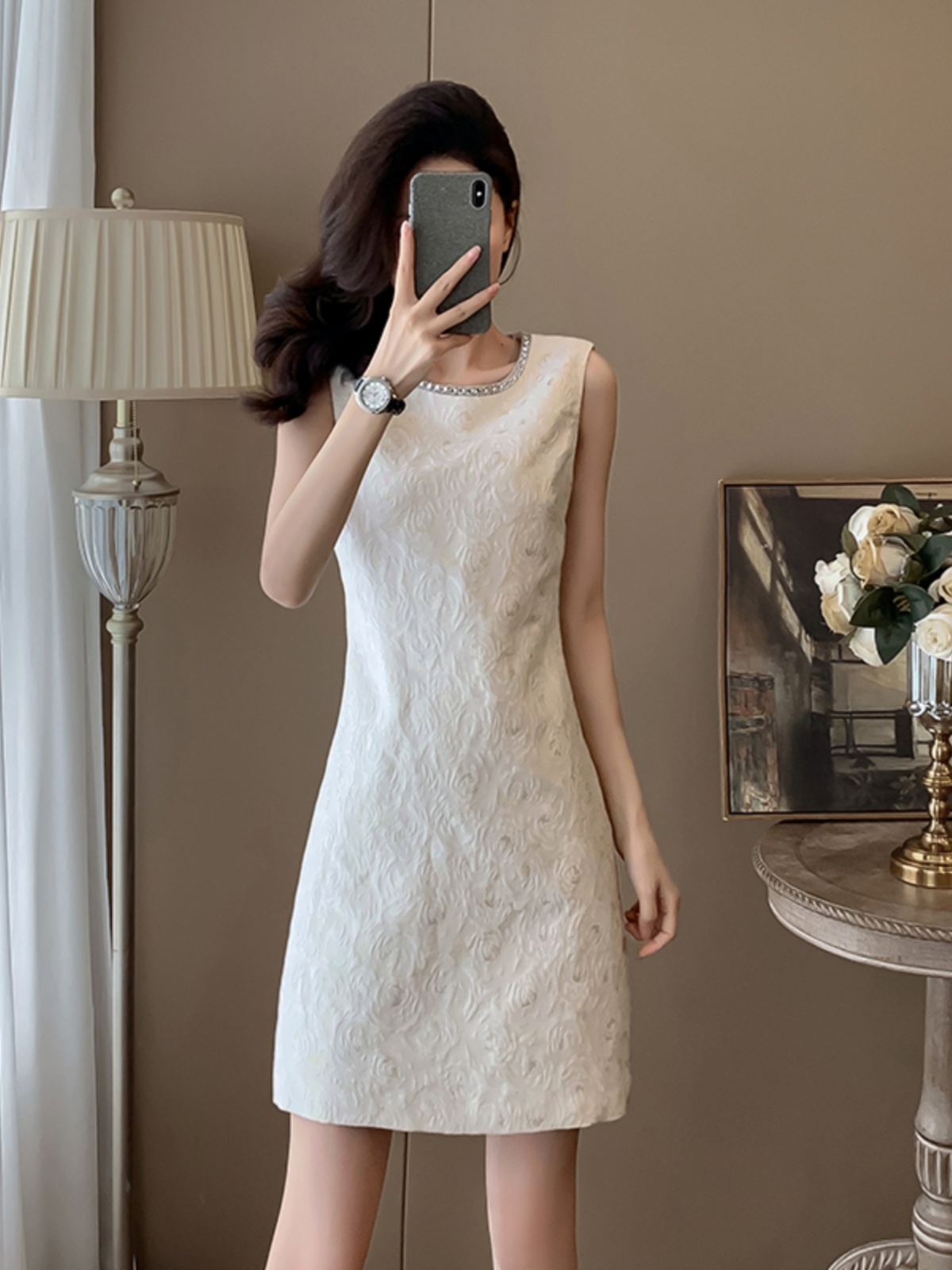 OD612: Váy thiết kế cao cấp dập nổi hoa kiểu hàn quốc