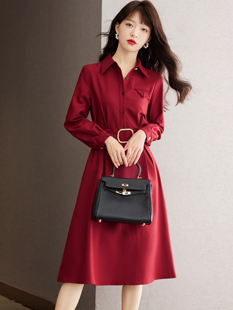 OD044: dress nữ kèm đai màu đỏ sang trọng