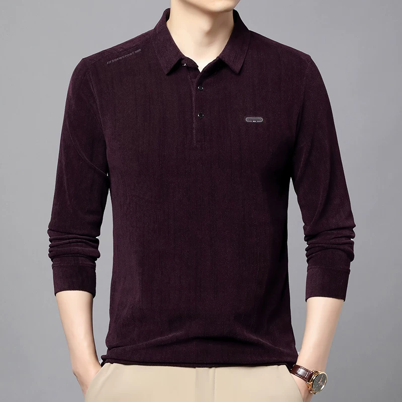 OH187: Áo thun dài tay nam Thu/Đông áo polo cao cấp màu trơn dành cho người trung niên