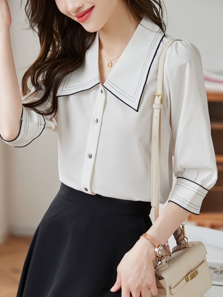 OD035: áo sơ mi nữ cao cấp tay lửng cổ bẻ sang trọng
