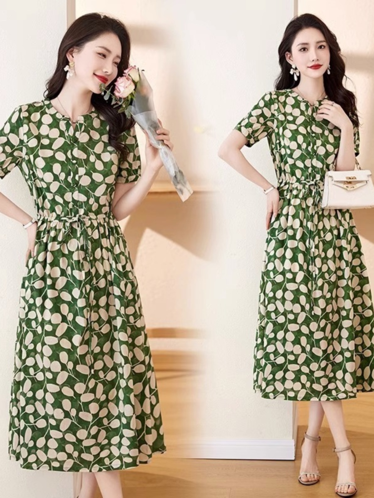 OD776: váy dài hoa thắt eo thanh lịch