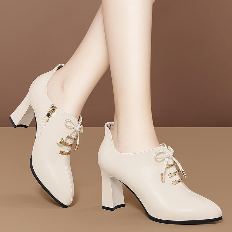 OE352: giày cao gót nữ giày da nữ giày cao gót ren gót trung