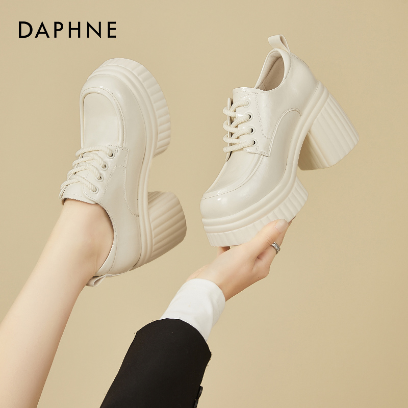 OE722: Giày da nhỏ Daphne cho nữ giày lười mới phong cách Anh đế dày giày đơn tăng chiều cao 10CM