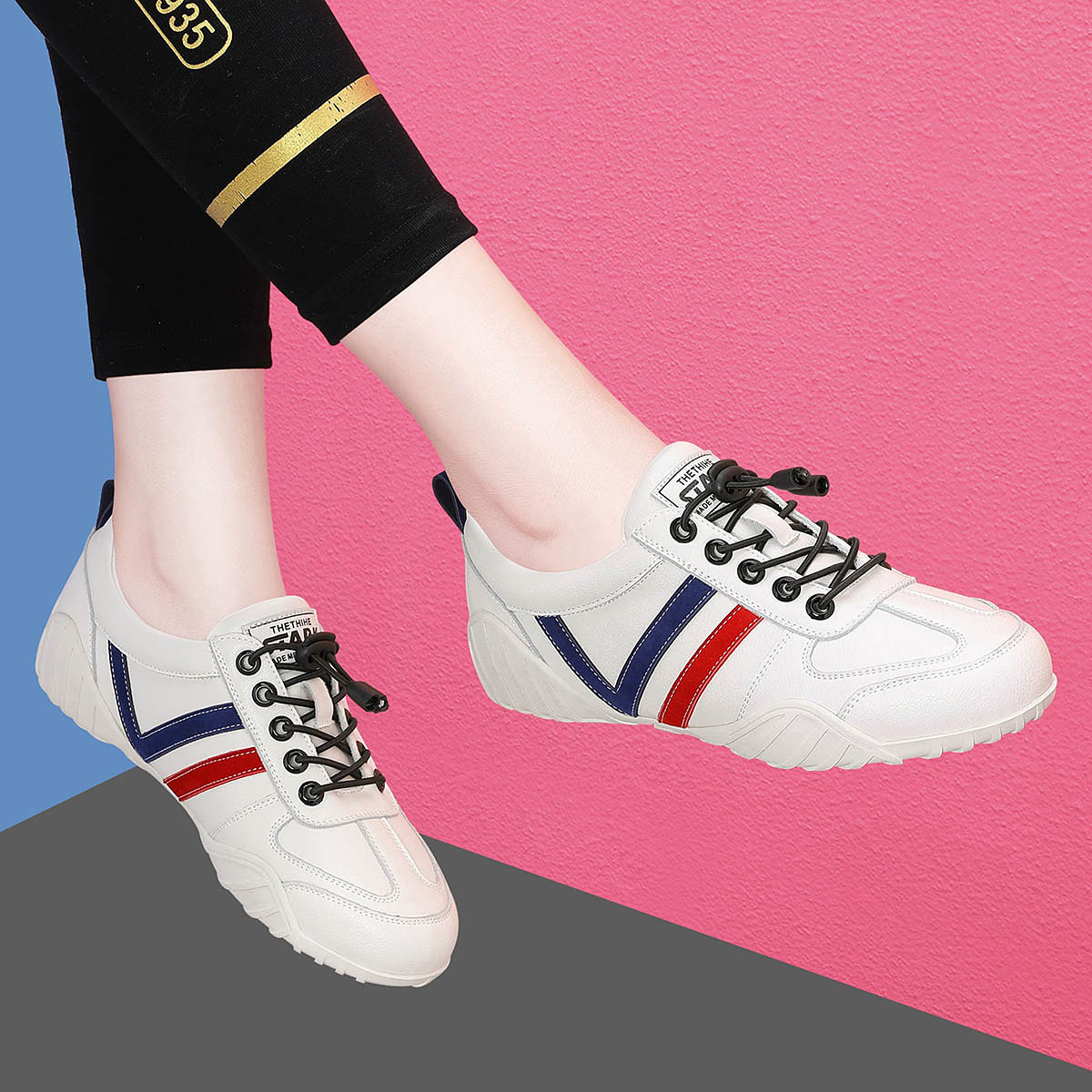 OE362: Giày thể thao nữ cổ cao màu trắng da thật giày bệt cho nữ