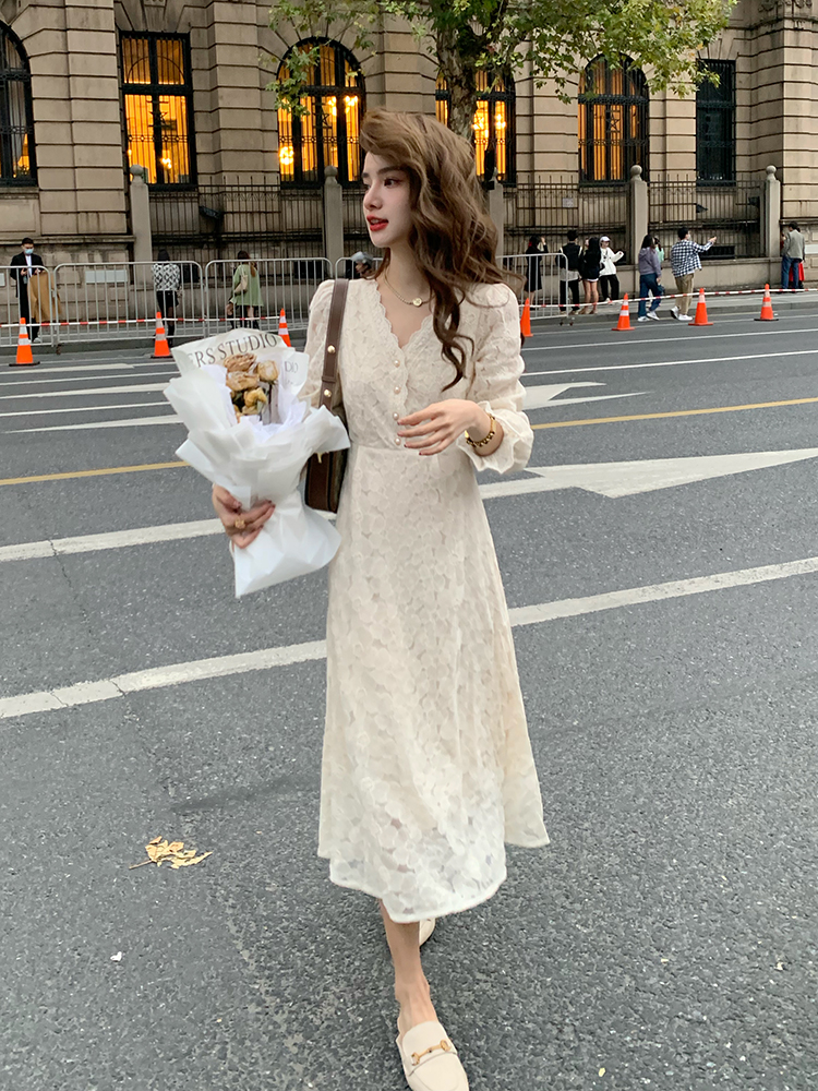 OD635: Váy ren cổ điển kiểu Pháp mới