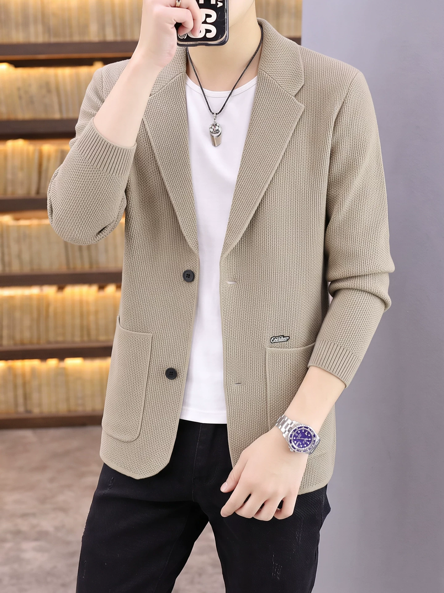 OH121: Áo khoác cardigan nam cao cấp cổ bẻ thời trang mới