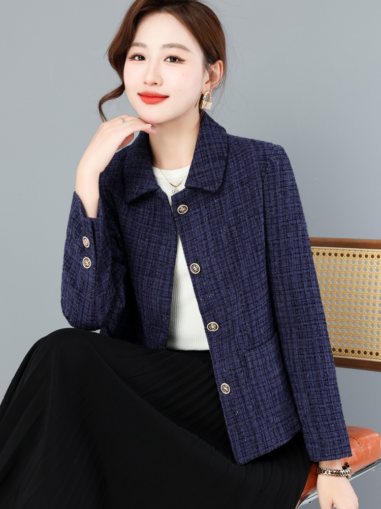 OC480: Áo khoác ngắn thiết kế nữ trung niên mùa xuân cardigan cổ bẻ