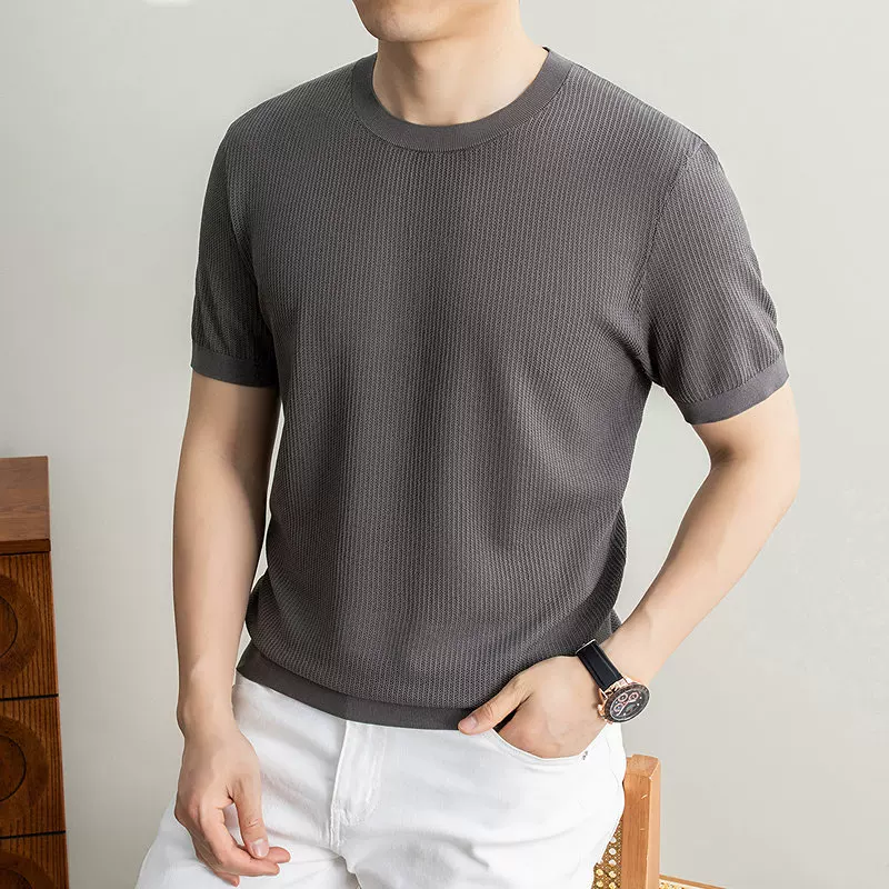 OH152: Áo thun ngắn tay nam dệt kim mỏng, kiểu dáng casual