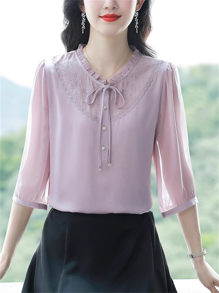 OD495: Áo sơ mi nữ lụa ngắn tay mùa hè sang trọng