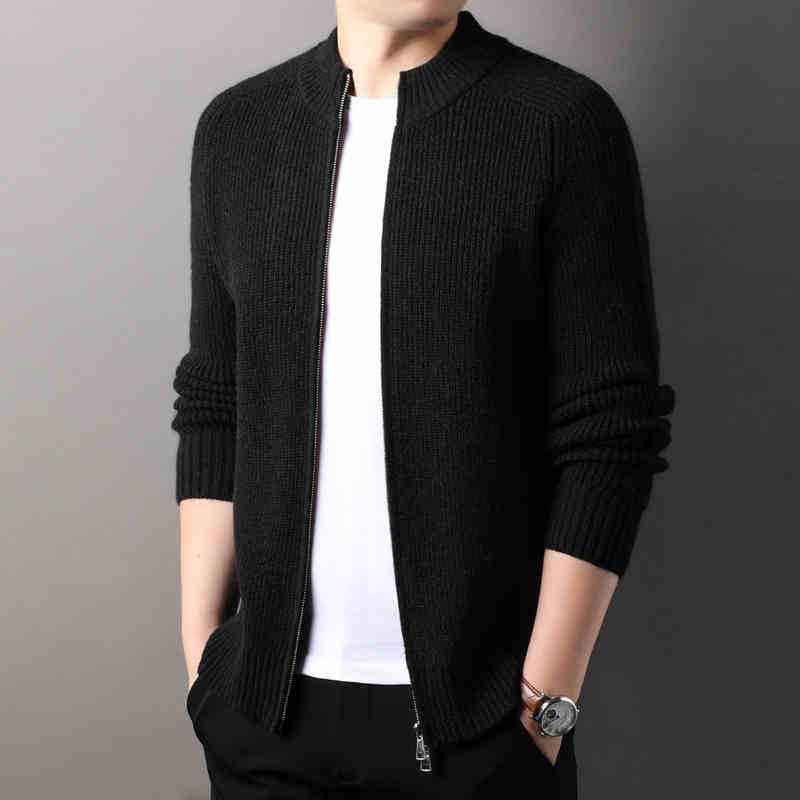C140: Áo khoác nam len cardigan dây kéo áo len cổ đứng