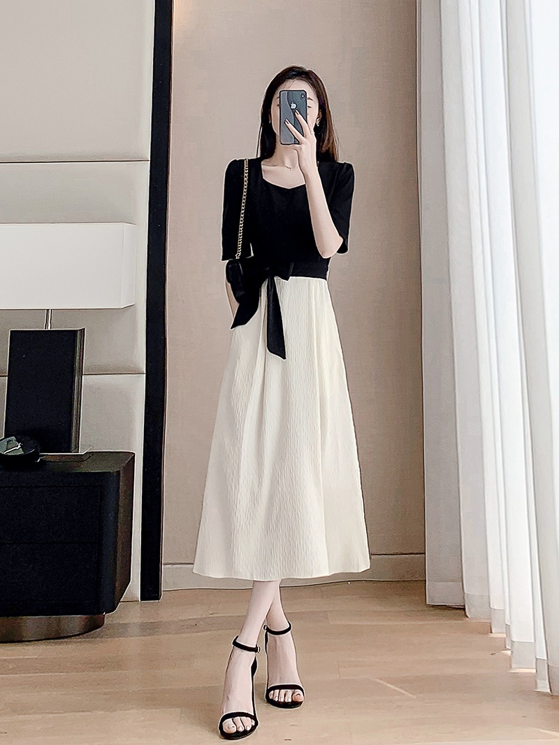 OD226: đầm dáng dài đen trắng thiết kế kiểu Pháp