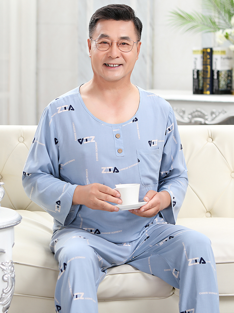 OE493: Bộ đồ ngủ lụa cotton mùa hè cho người trung niên