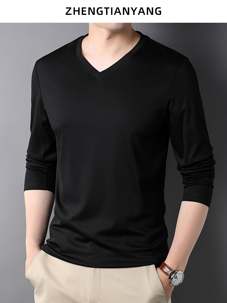 OD310: Áo thun nam tay dài cổ chữ V cotton nguyên chất