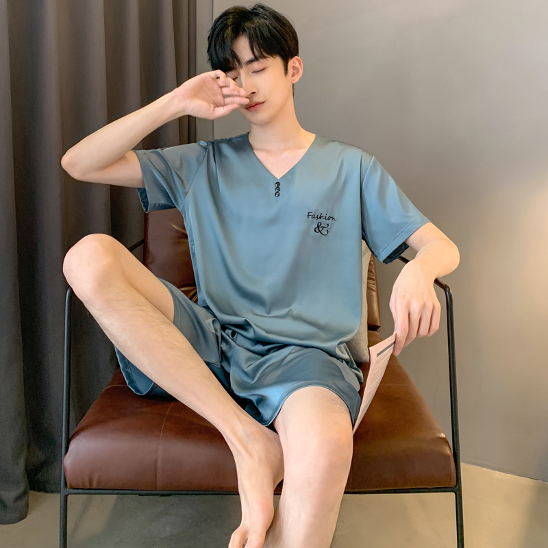 OE496: Bộ đồ ngủ nam SPNN mùa hè lụa băng quần short tay ngắn quần áo mặc nhà nam SPNN