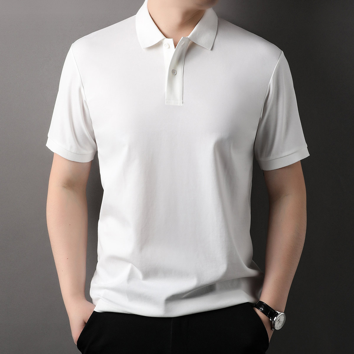 OE240: Áo thun nam cao cấp polo tay ngắn bằng vải cotton lụa lạnh thoáng khí mát mẻ cho nam cao cấp