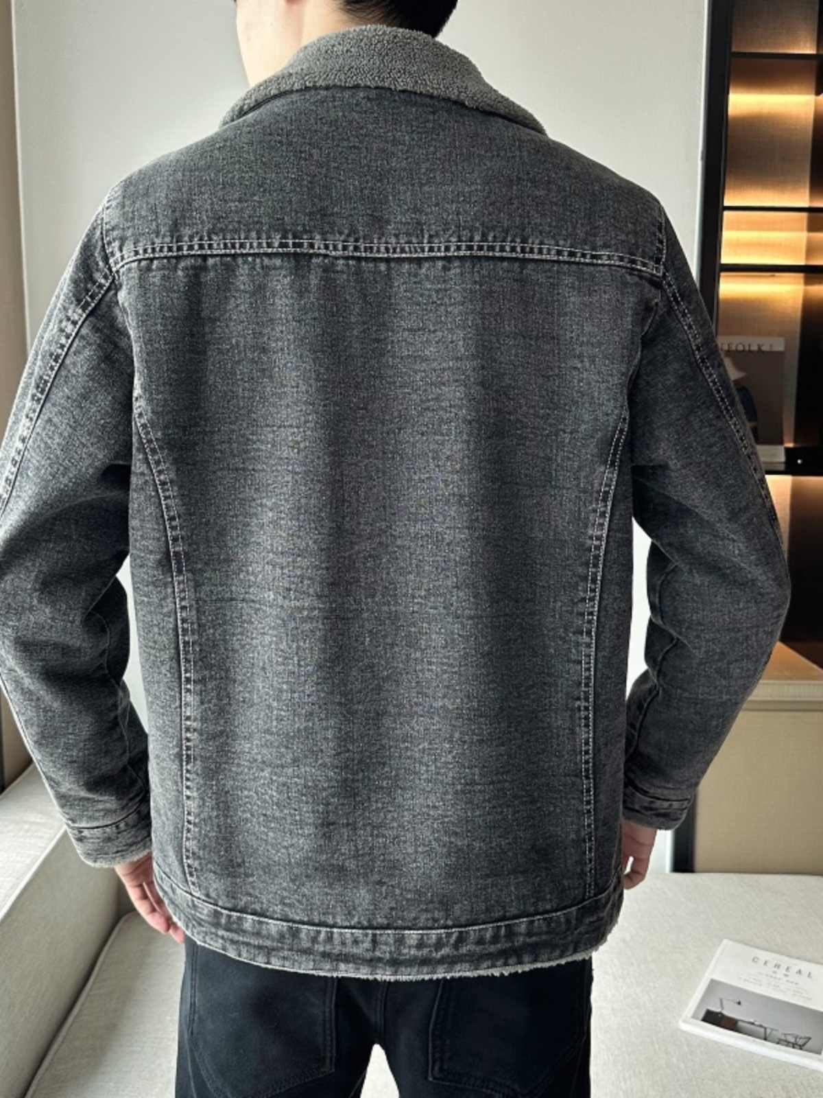 OC141: Áo khoác mùa đông nam denim cao cấp dày ấm cổ lông thú áo khoác nam cao cấp