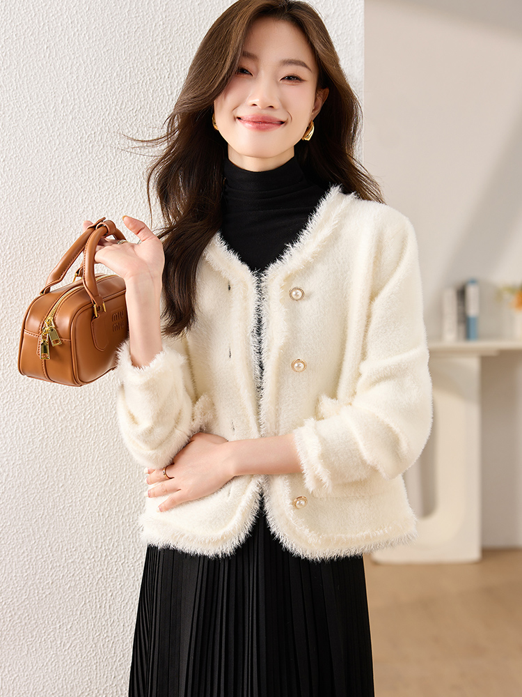 OD822: Áo khoác nữ khoác ngoài nhung chồn cardigan ngắn cao cấp phong cách