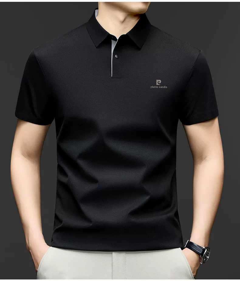 OE968: Áo Polo ngắn tay bằng lụa tơ tằm tơ tằm Pierre Cardin, thoáng khí