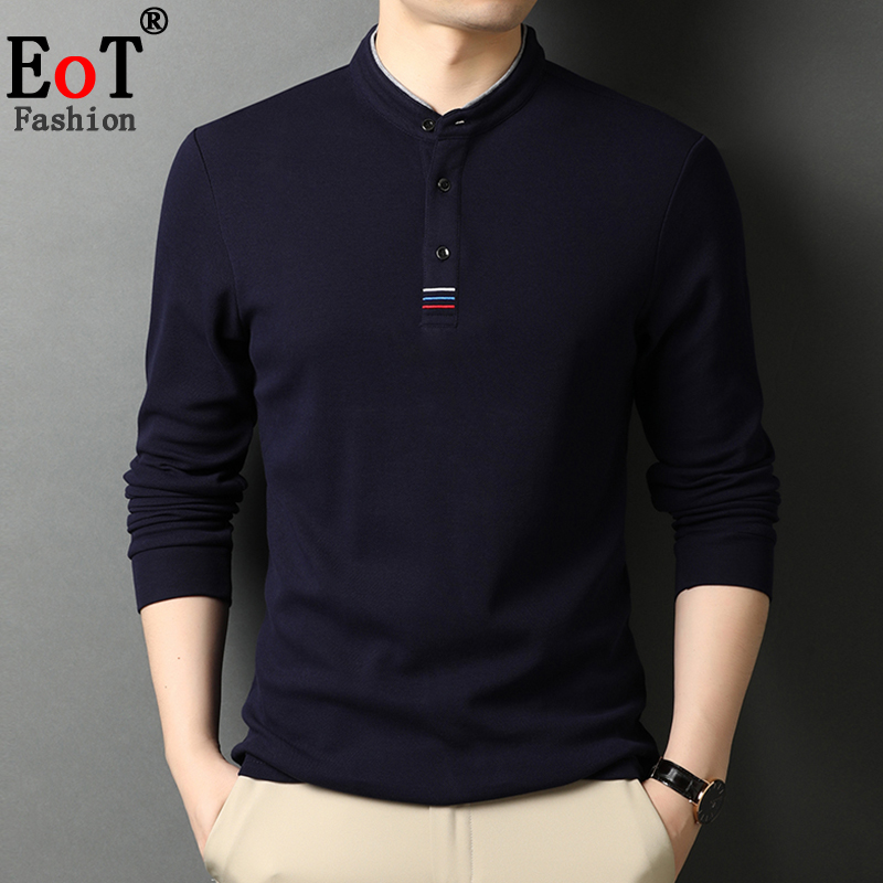 OE286: Áo thun nam cao cấp dài tay cổ đứng cotton dành cho nam cao cấp trung niên