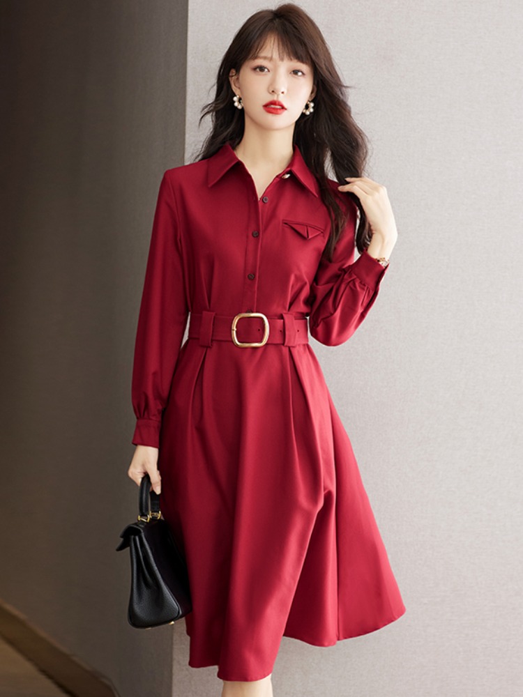 OD044: dress nữ kèm đai màu đỏ sang trọng