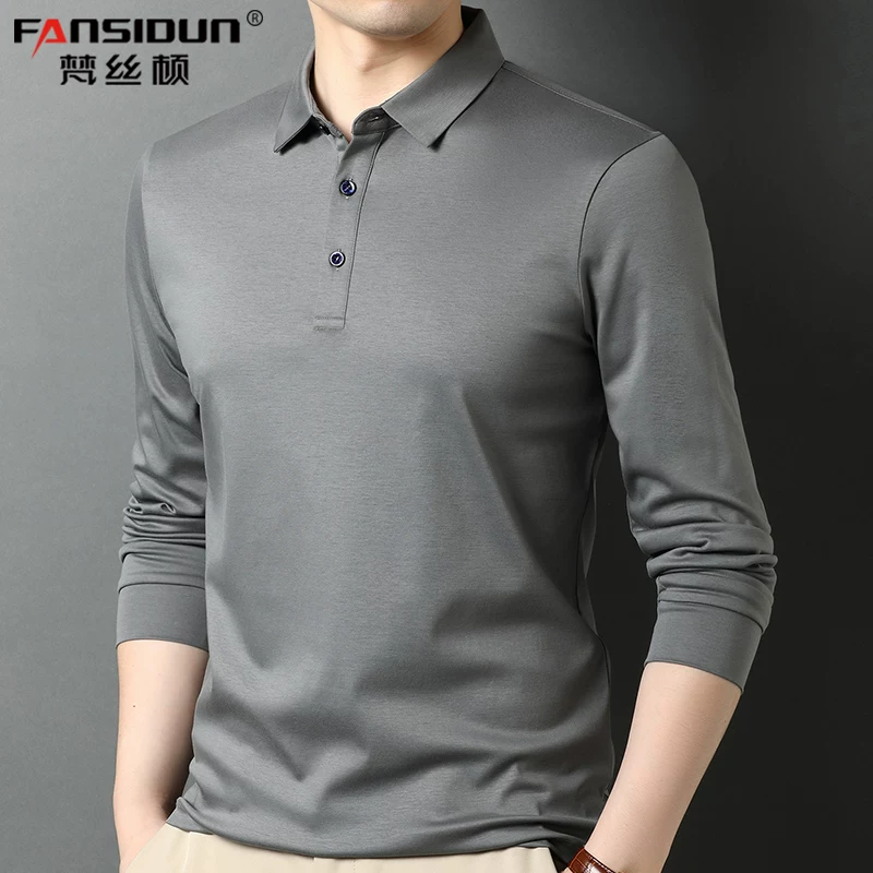 OH143: Áo thun dài tay nam bằng cotton nguyên chất, áo polo trắng