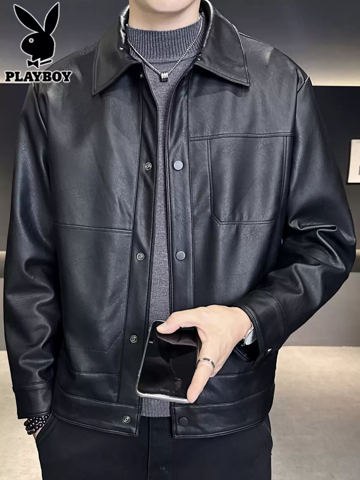 OH114: Áo khoác da nam cao cấp Playboy phong cách thường ngày