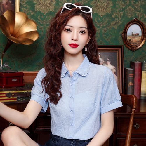 OD041: áo sơ mi nữ coton màu trơn ngắn tay
