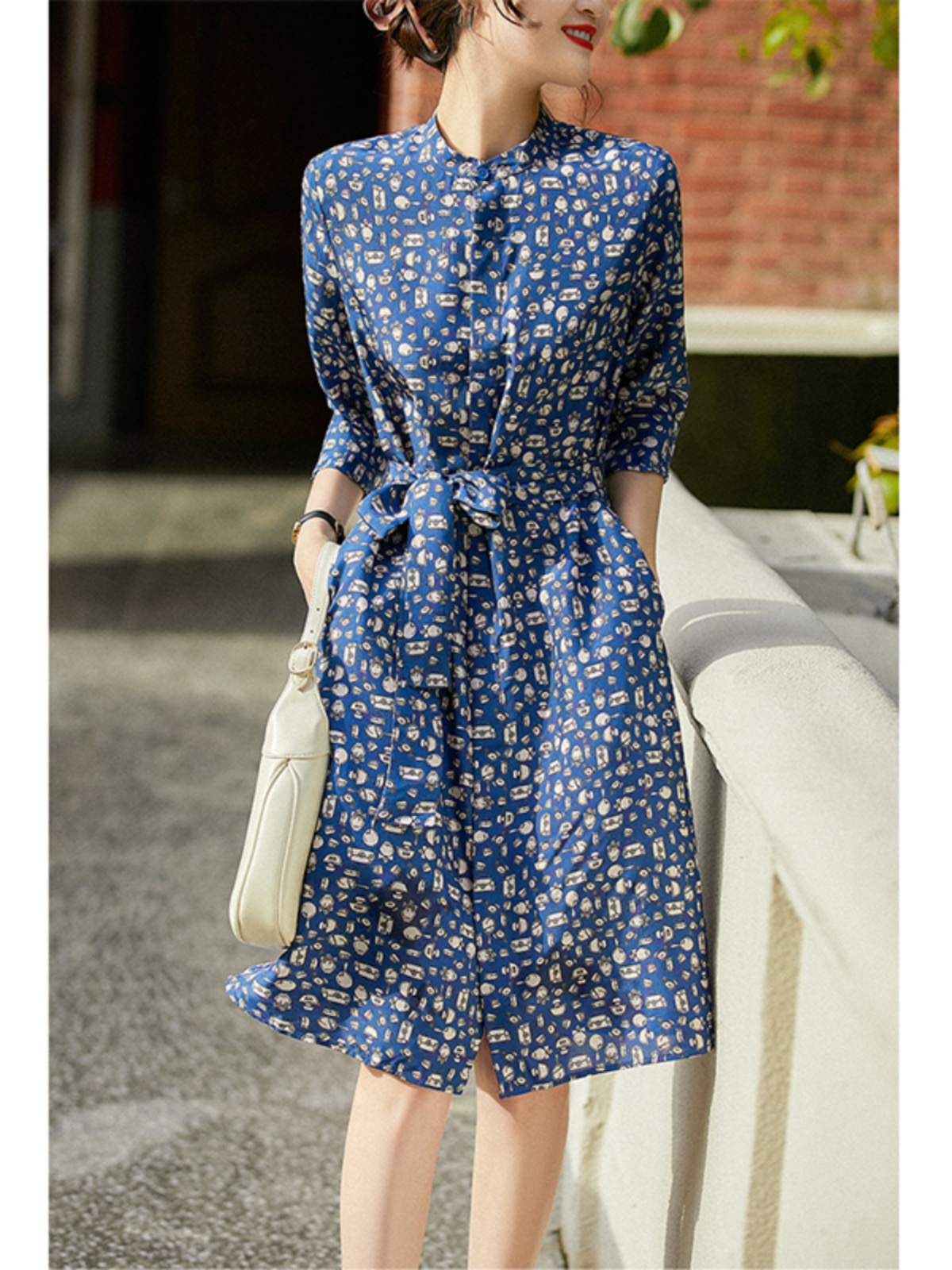 OD210: đầm họa tiết xanh dáng dài