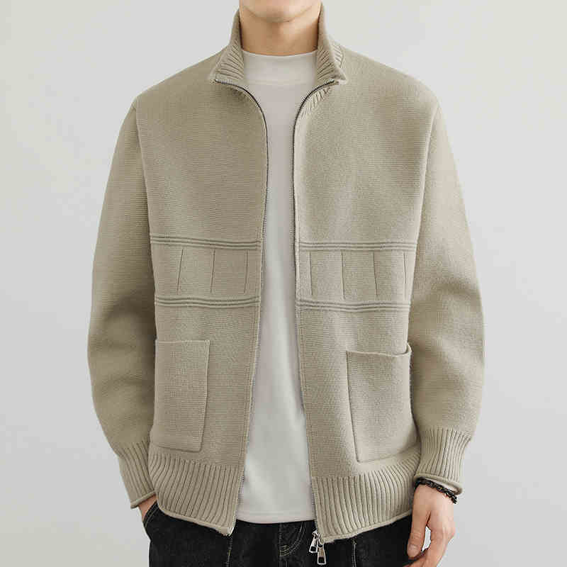 OC394: Áo khoác nam len cardigan cổ áo đứng
