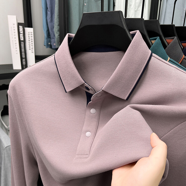 OE278: Áo thun nam cao cấp POLO ve áo giản dị mới 100% cotton dài tay