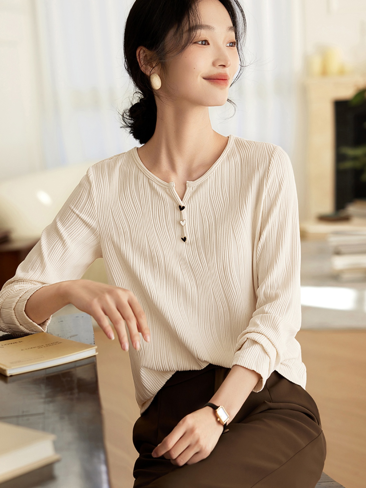 OD105: áo thun len nữ cổ tròn sơ mi