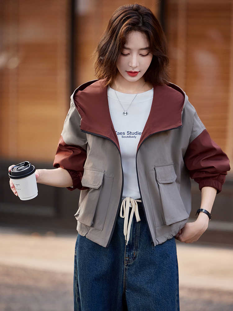 OC403: Áo khoác nhỏ nữ có mũ trùm đầu màu sắc dành cho nữ xuân thu