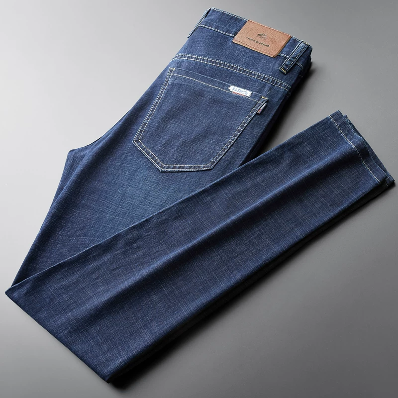 OE953: Quần jeans nam mỏng mùa hè, dáng suông ống đứng, quần dài nam, co giãn