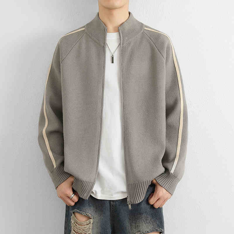 OC395: Áo khoác nam len cardigan cổ áo đứng