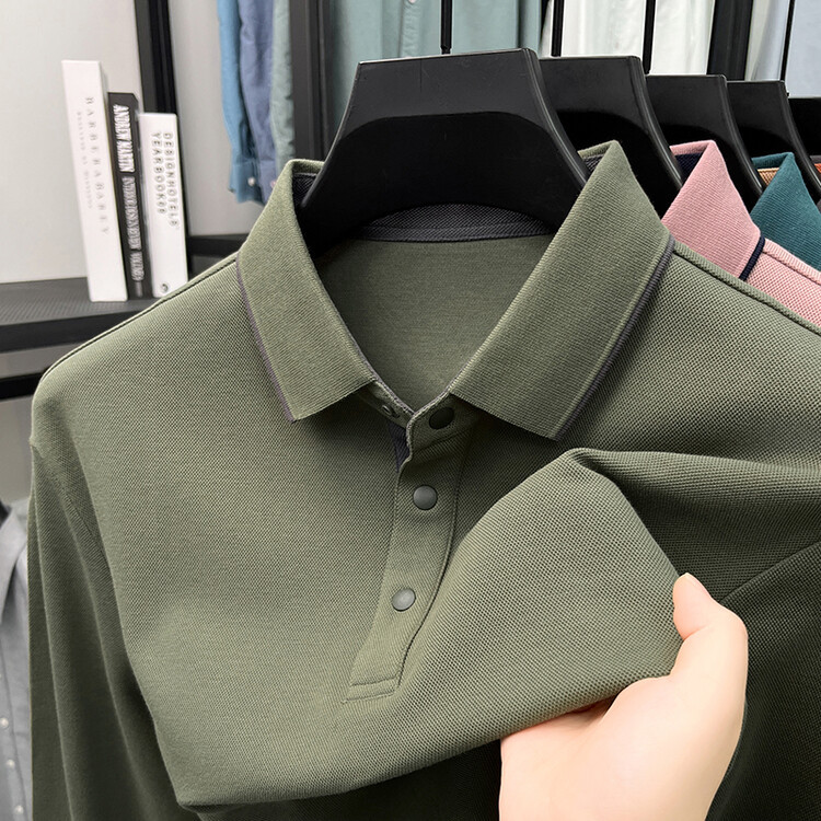 OE278: Áo thun nam cao cấp POLO ve áo giản dị mới 100% cotton dài tay