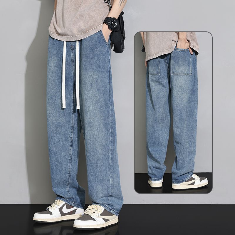 OE795: Quần jeans nam phong cách mới quần dài giản dị lưng thun
