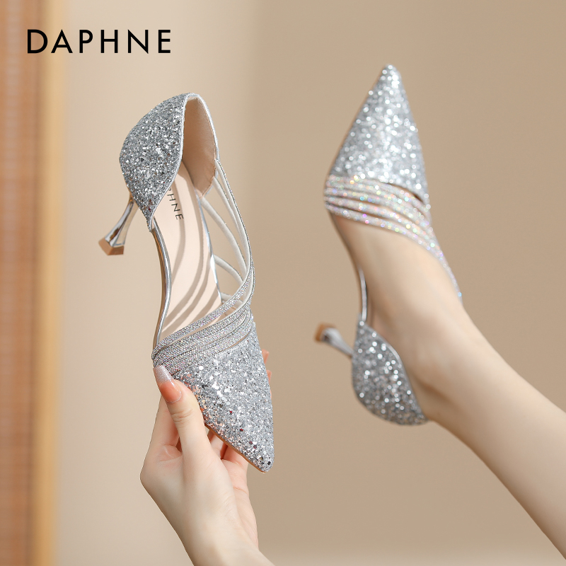 OE358: Giày cao gót Daphne màu đen nữ mới mùa hè 7cm không mỏi mũi nhọn